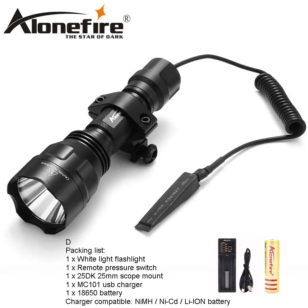 led flashlight D AloneFire CREE XML-T6 L2 U3 светодиодный C8 тактический флэш-светильник фонарь охотничий 20 мм крепление для страйкбола прицел ружья светильник 18650 батарея - Испускаемый цвет: led flashlight D