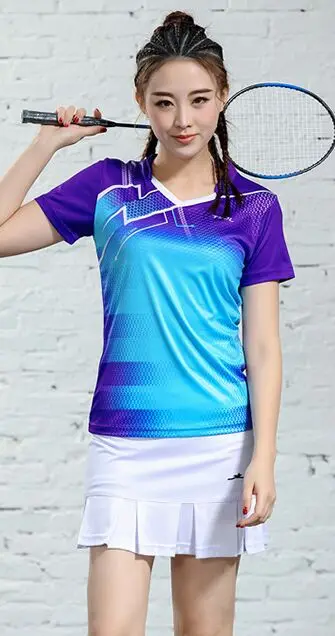 Women Blue Set Мужская футболка для бадминтона, теннисная Одежда для девочек, одежда для пинг-понга, спортивный костюм для настольного тенниса, спортивные комплекты для бадминтона из Джерси - Цвет: Women Blue Set