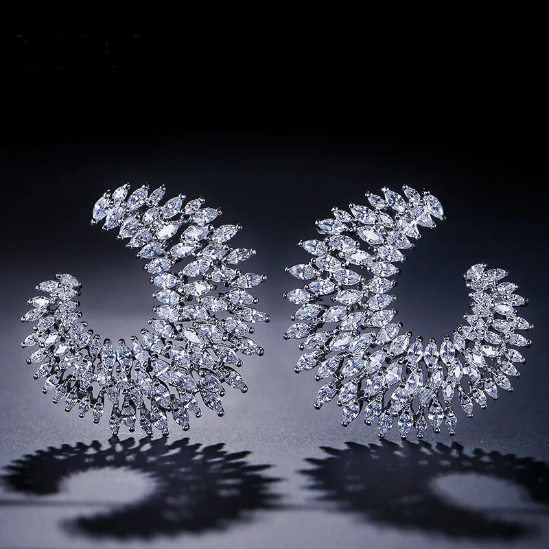 

Design Luxury Popular Geometry Flower Full Mirco Paved Cubic Zirconia Wedding Earring Fashion Jewelry Accessary