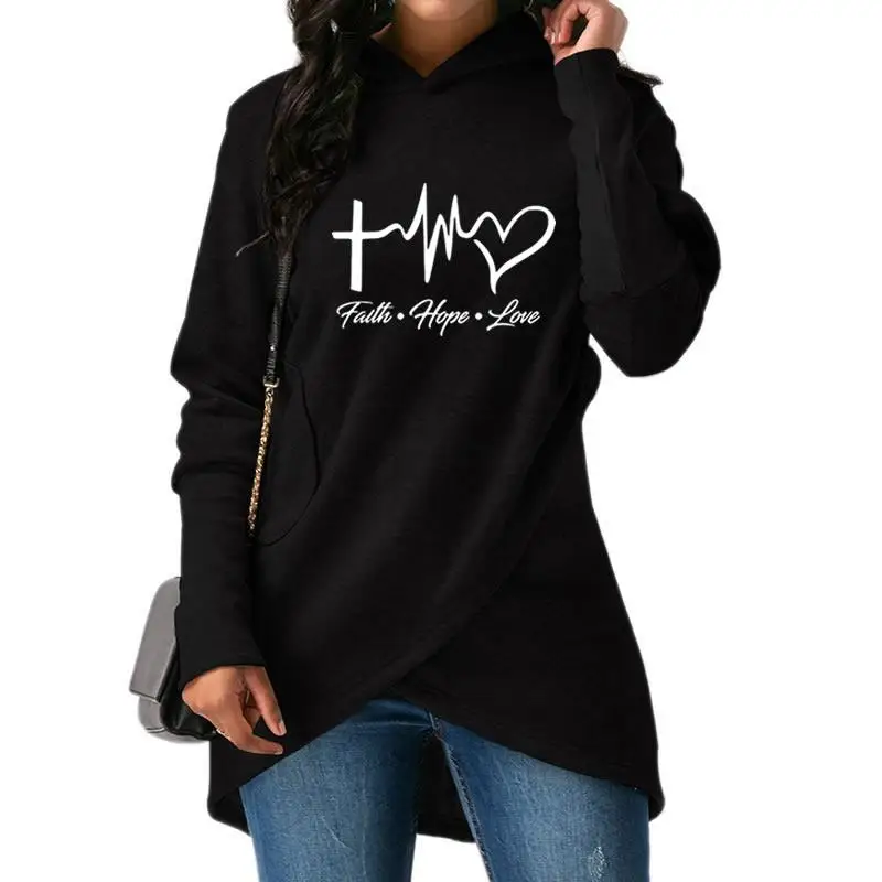 Дропшиппинг Новое поступление Мода Faith Hope Love принт Kawaii толстовки женские кофты Топы забавные толстые повседневные женские