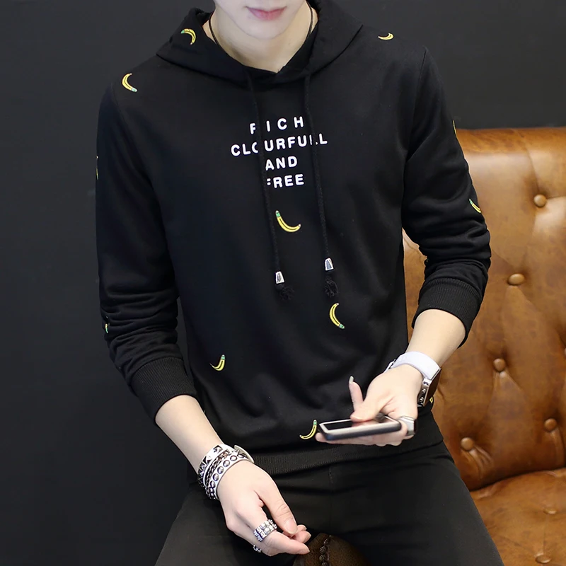 Мужская Социальной Капюшоном Банан Тонкий Узор Мультфильм Печатных Cool Полиэстер