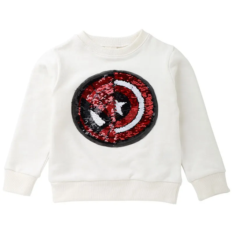 White Sweatershirt Двусторонний свитер с пайетками для мальчиков и девочек; повседневные хлопковые пальто для детей; одежда с блестками и супергероями; Детские свитера с героями мультфильмов - Цвет: White Sweatershirt