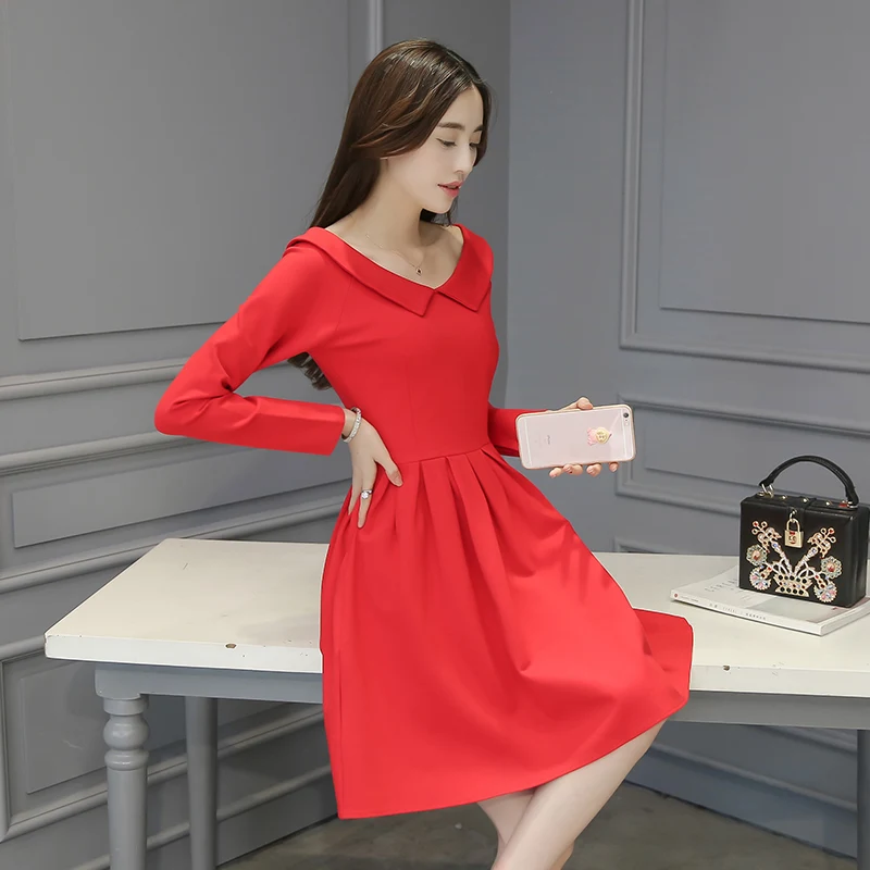 2016 Новых Осенью и Зимой Сладкий Стиль Дамы Хепберн Плиссированные Платья