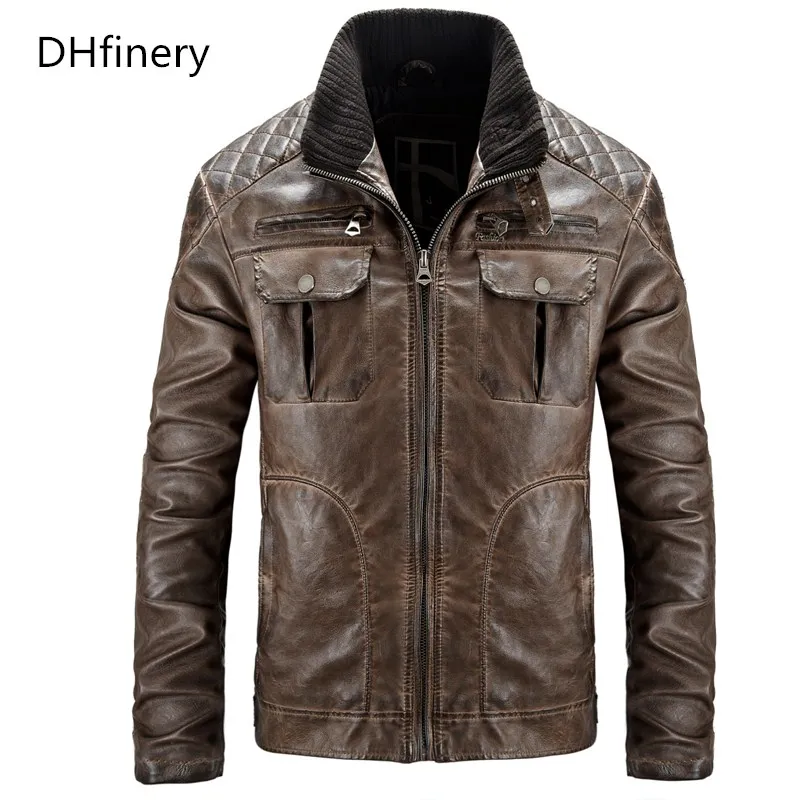 DHfinery кожаная куртка мужская Осенние и зимние теплые куртки мужской мотоцикл