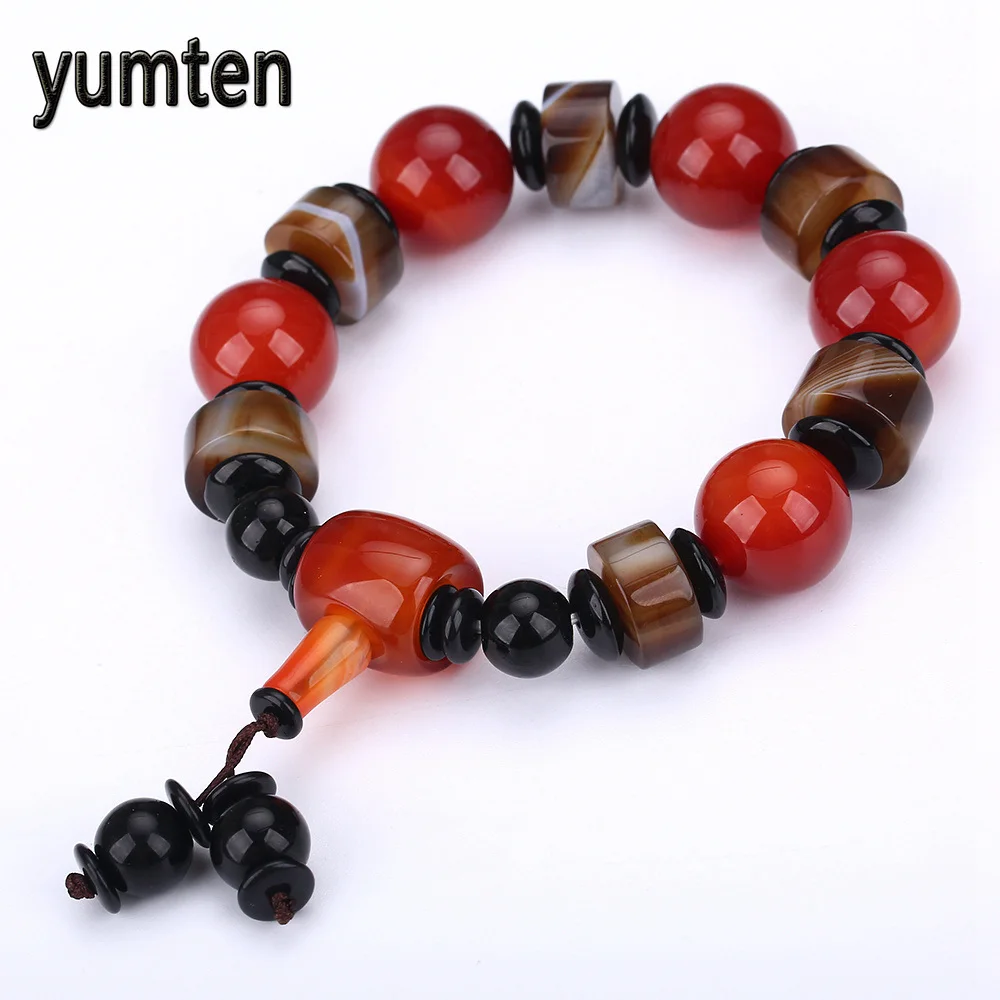 Yumten халцедон Камень Браслет Для мужчин естественный Lucky Бусины Jewelry Интимные