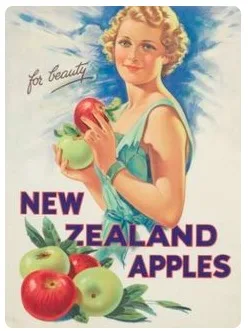 Купить новозеландские яблоки NZ старинный ретро-постер из путешествия холст