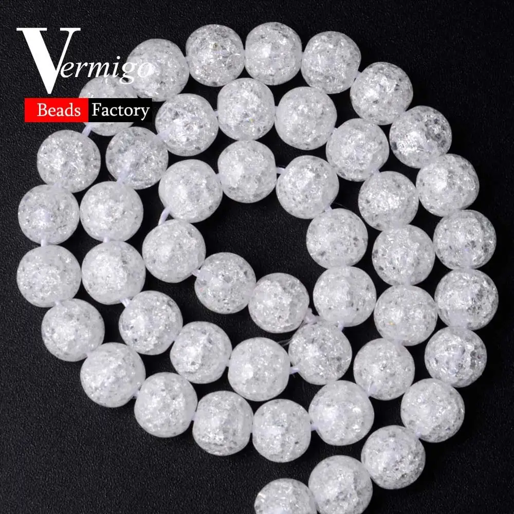 White Crack Crystal AAA белые хрустальные бусины, натуральный камень, круглые бусины для рукоделия, изготовления ювелирных изделий 6 8 10 12 мм, аксессуары для браслетов Diy - Цвет: White Crack Crystal