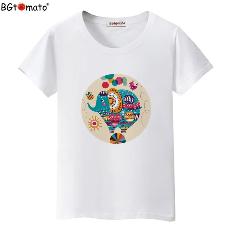 BGtomato T shirt Creative design art work tee Beautfiul colorful elephant kawaii clothes Original brand tshirt women | Женская одежда