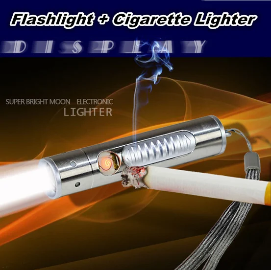 

Multifunction USB charging 320 mA aluminum flashlight, cigarette lighter, outdoor camping / adventure supplies,silver,85*18*18mm