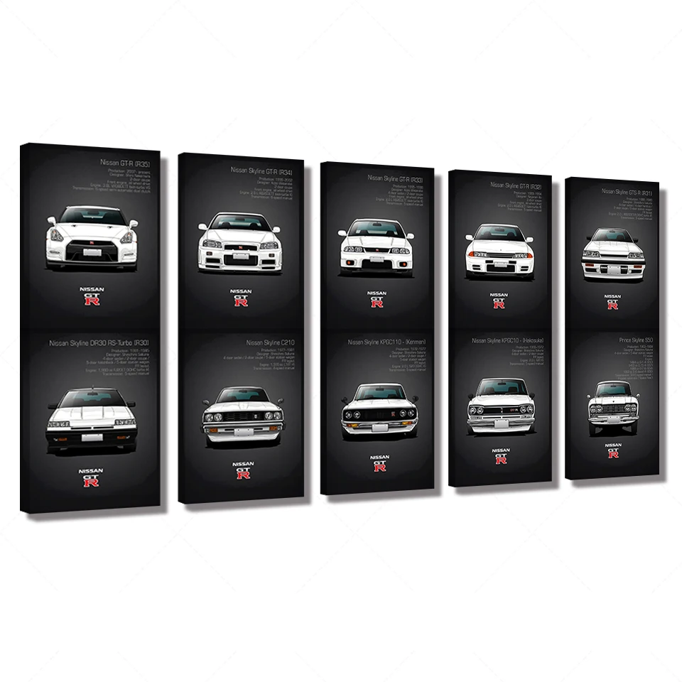 Настенная Картина на холсте HD печать работа 5 шт. классический ретро Nissan Skyline GTR автомобильные картины прикроватные домашние Декоративные плакаты