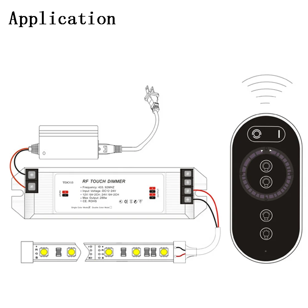 

Max 288W 6A DC12-24V RF LED Touch Dimmer RF Controller With Remote For Single Color LED Light Bulb JQ
