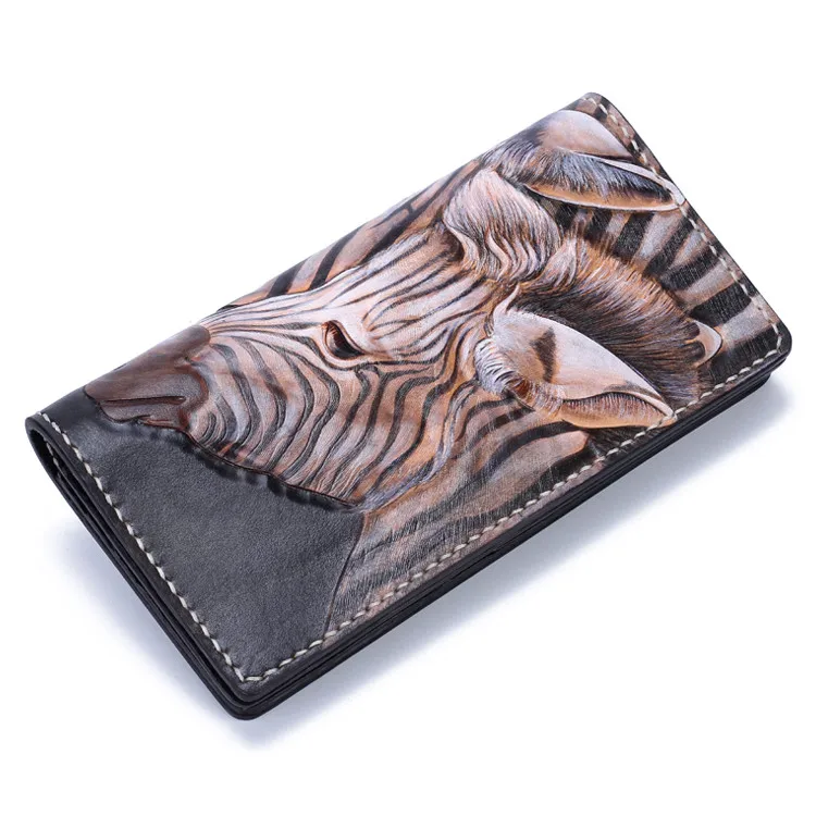 Кошельки ручной работы из натуральной кожи сумочка с резьбой в виде зебры