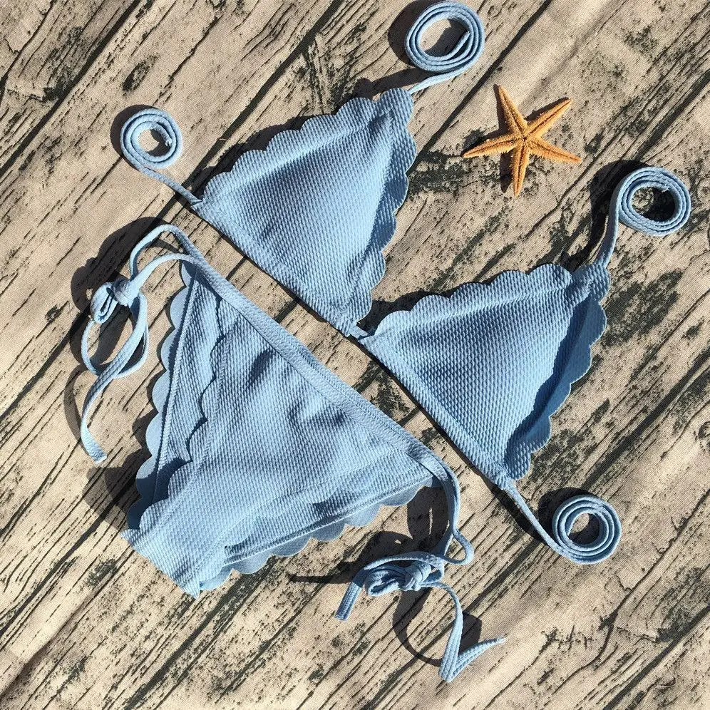 Женское бикини с пуш-апом однотонное Бразильское мягкими чашечками купальный