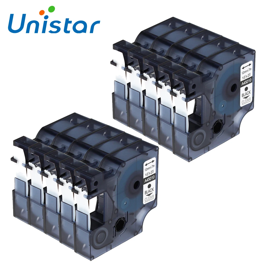 10 шт./Лот совместимая этикеточная лента Dymo D1 45010 12 мм для черная на прозрачных