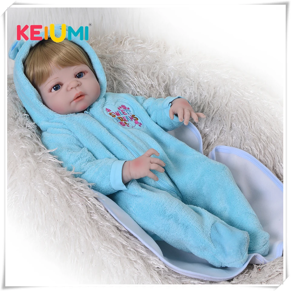 

KEIUMI Newborn Doll Lifelike Reborn Silicone Doll 57CM Full Vinyl Realistic Baby Reborn Menino With Gold Hair Kid Play Toy Gifts