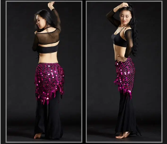 Танец живота Костюм Bling Sequine хип шарф Племенной Бахрома Кисточкой обёрточная бумага пояс сплошной цвет Красный Серебряный Золотой