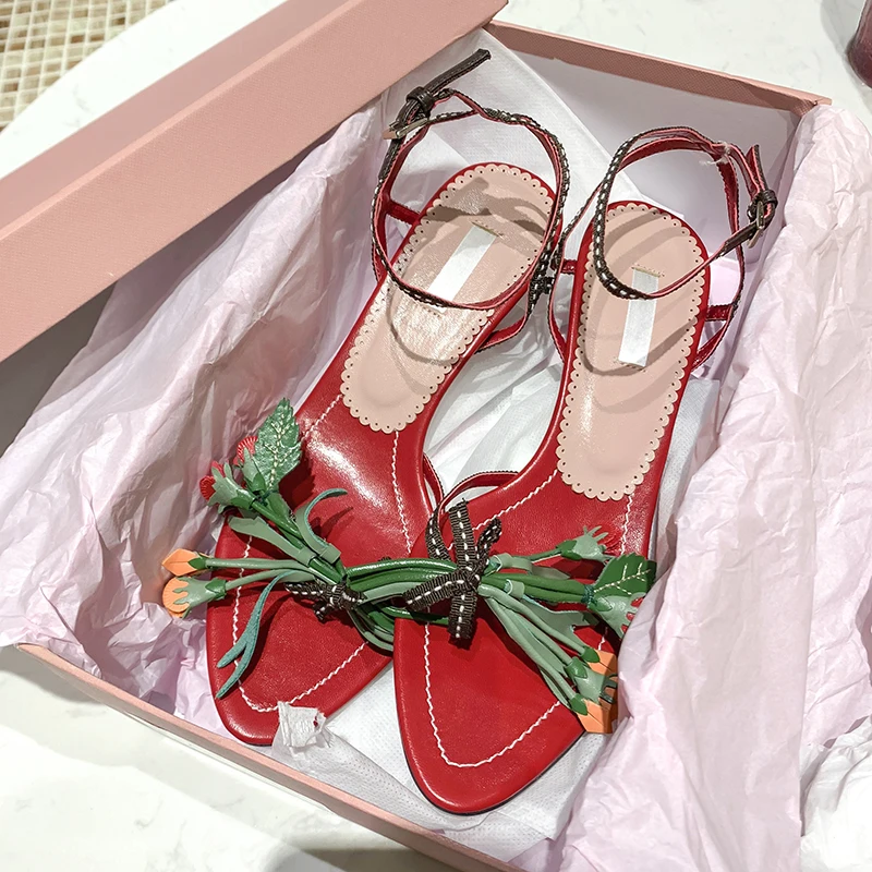 Женские босоножки с цветочным дизайном летние туфли лодочки вырезами на высоком