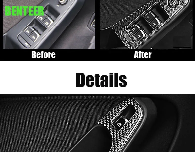 

4pcs Real Carbon Fiber Car Window Lifter Decoration Car Interior Decoration For Audi Sline A4 Can Only Fit Left Hand Drive