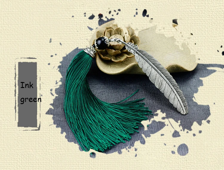 Ink Green Классическая кисточка перо металлическая Закладка китайский стиль Книга маркеры рождественские подарки для учителя студенческий приз школьные принадлежности - Цвет: Ink Green