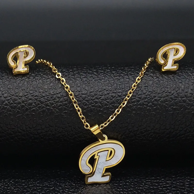 P буквы из нержавеющей стали в виде Ракушки Серьги Ожерелье ювелирный набор