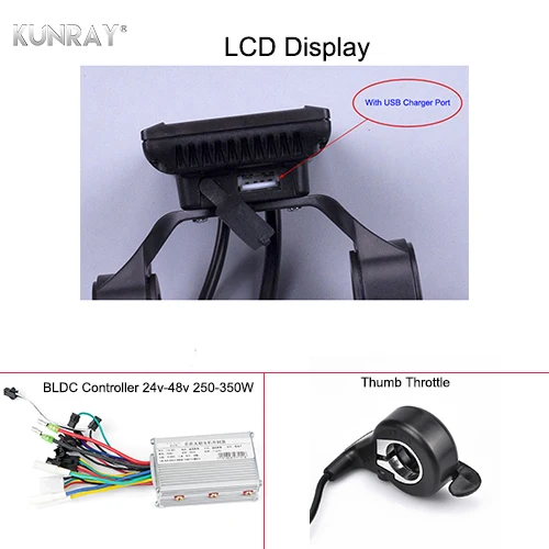 350W 3in1 with USB KUNRAY LCD Ebike Display With e Bike Controller 36V Brushless Controller 350W 24V-48V Battery Power Mileage Speed Time USB Phone - Цвет: 350W 3in1 with USB