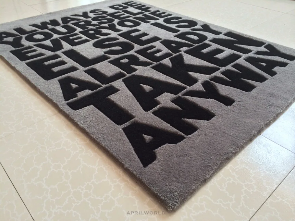 Серый черный ковер с буквами акриловый современные ковры ручной работы для