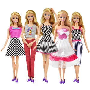 5 шт.лот высококачественное Полосатое клетчатое платье кукольная одежда аксессуары ручное самодельное платье Детская Игрушка Для 12-дюймового кукольного платья