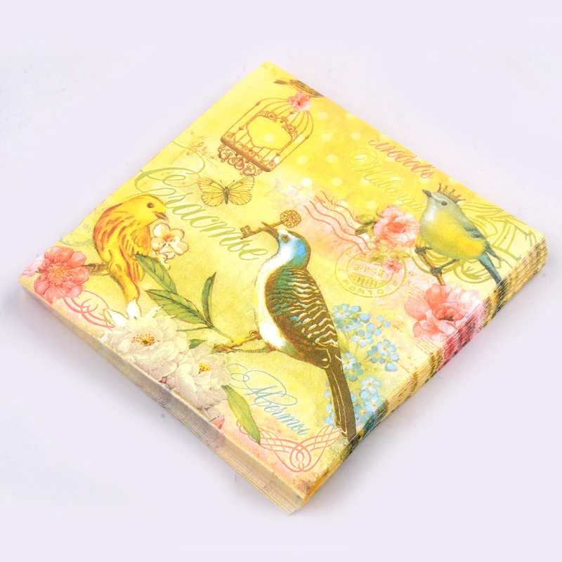 20 шт Настольные бумажные салфетки с цветочным принтом розы птицы подвязки