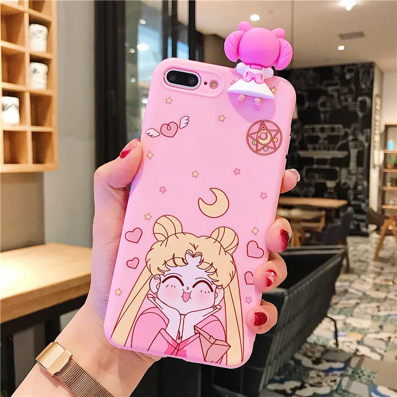 Pink Japanese Anime Kawaii Sailor Moon Phone Case For iPhone 6 6s Puls 7 8 X XR XS MAX Cases TPU Soft Doll Back Cover Coque |