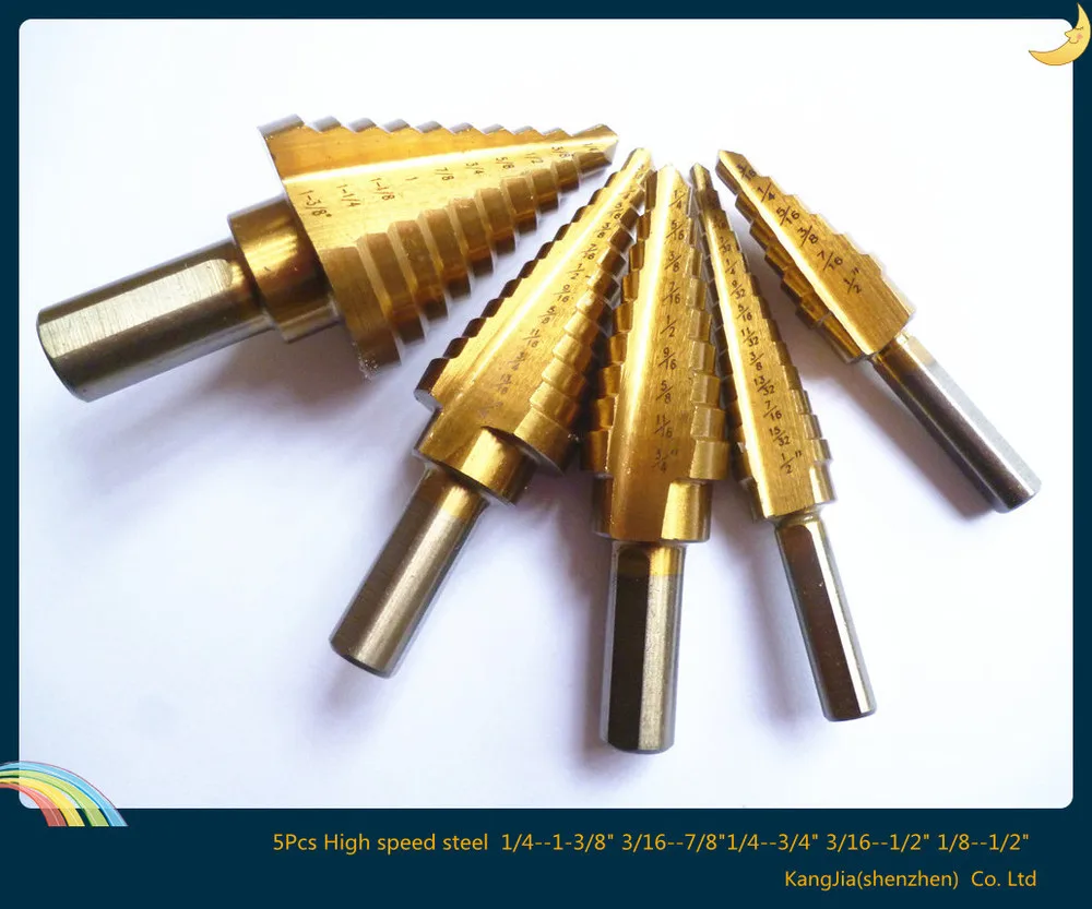 Лидер продаж! Новый 5 шт. высокое Скорость Сталь лестница сверла 1/4 1 3/8 3/16 7/8 3/4 1/2 1/8