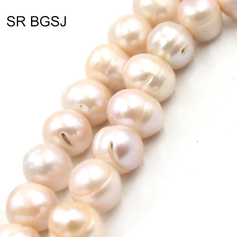 Free Shipping 11 14mm Black White Pink Purple Gray Nearly Round Natural Freshwater Pearl Beads String 15&quot|Бусины| |