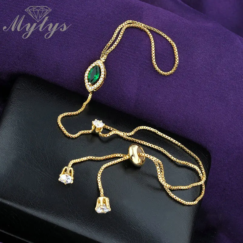 Женский браслет с кристаллами Mytys зеленый ладонью кольцом &quotПальмовые Листья&quot