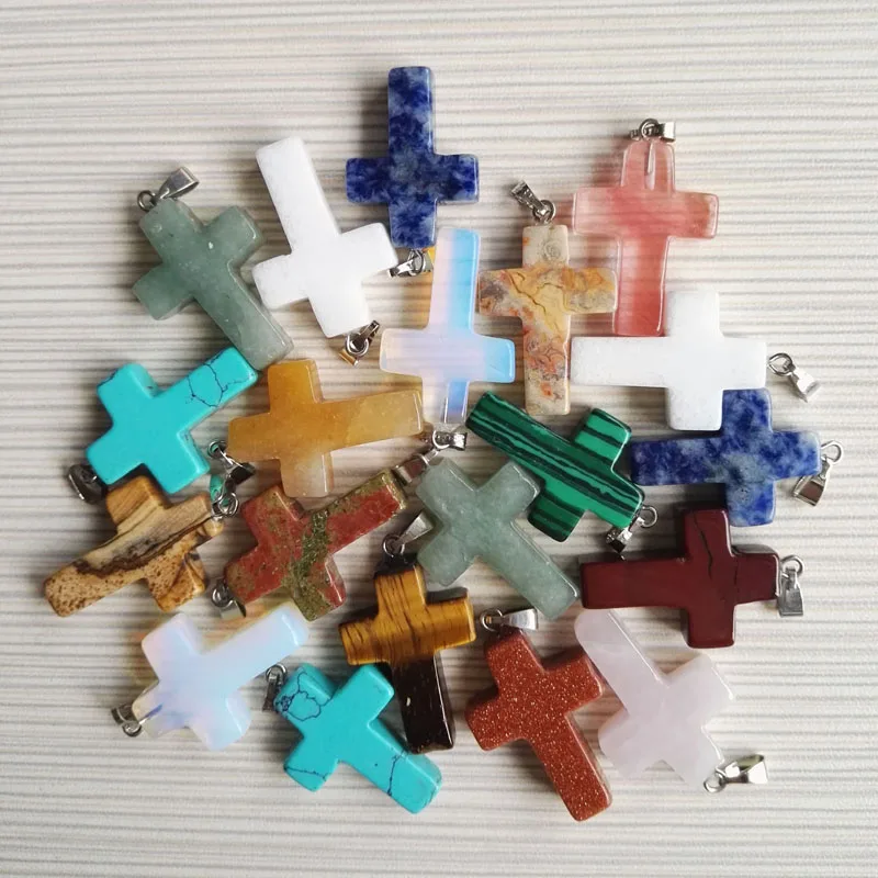 Бесплатная доставка 2018 модные подвески из натурального камня крест ожерелье