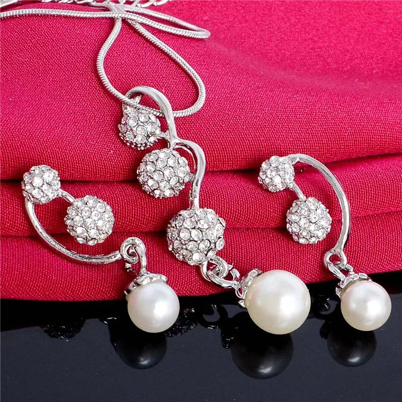 Shuangr Свадебные ювелирные наборы с полным кристальным шаром, инкрустированные стразами искусственным жемчугом.