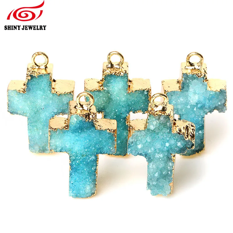 Новая мода натуральный кристалл Druzy каменный крест кулон для изготовления ювелирных изделий 5 шт./партия с необработанными аметистами подвески