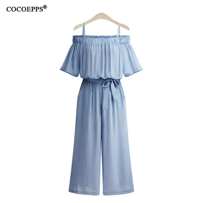 2019 Fashion Women Summer Jumpsuits Casual Plus Size Elegant Rompers With Sashes Loose Wide Leg Big Long Pants Overalls 4XL | Женская