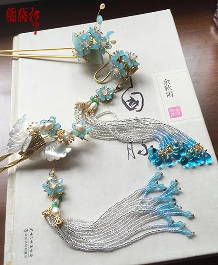 Hanfu аксессуары для волос цветные глазурованные серьги серия BingFen-YuYan оригинал