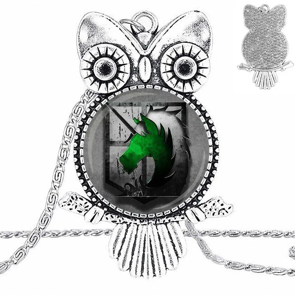 EJ Glaze Anime Attack On Titan Logo Jewelry Plated Glass Cabochon Choker Long Pendant Owl Necklace For Women Party Gift |