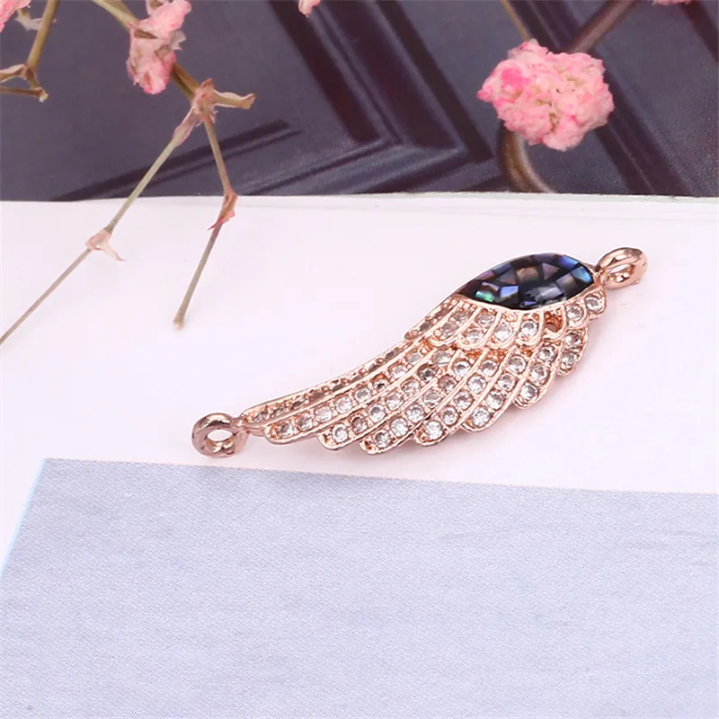 26 мм * 9 перо Micro Pave CZ натуральный корпус Abalone ремесло ювелирных изделий Подвеска