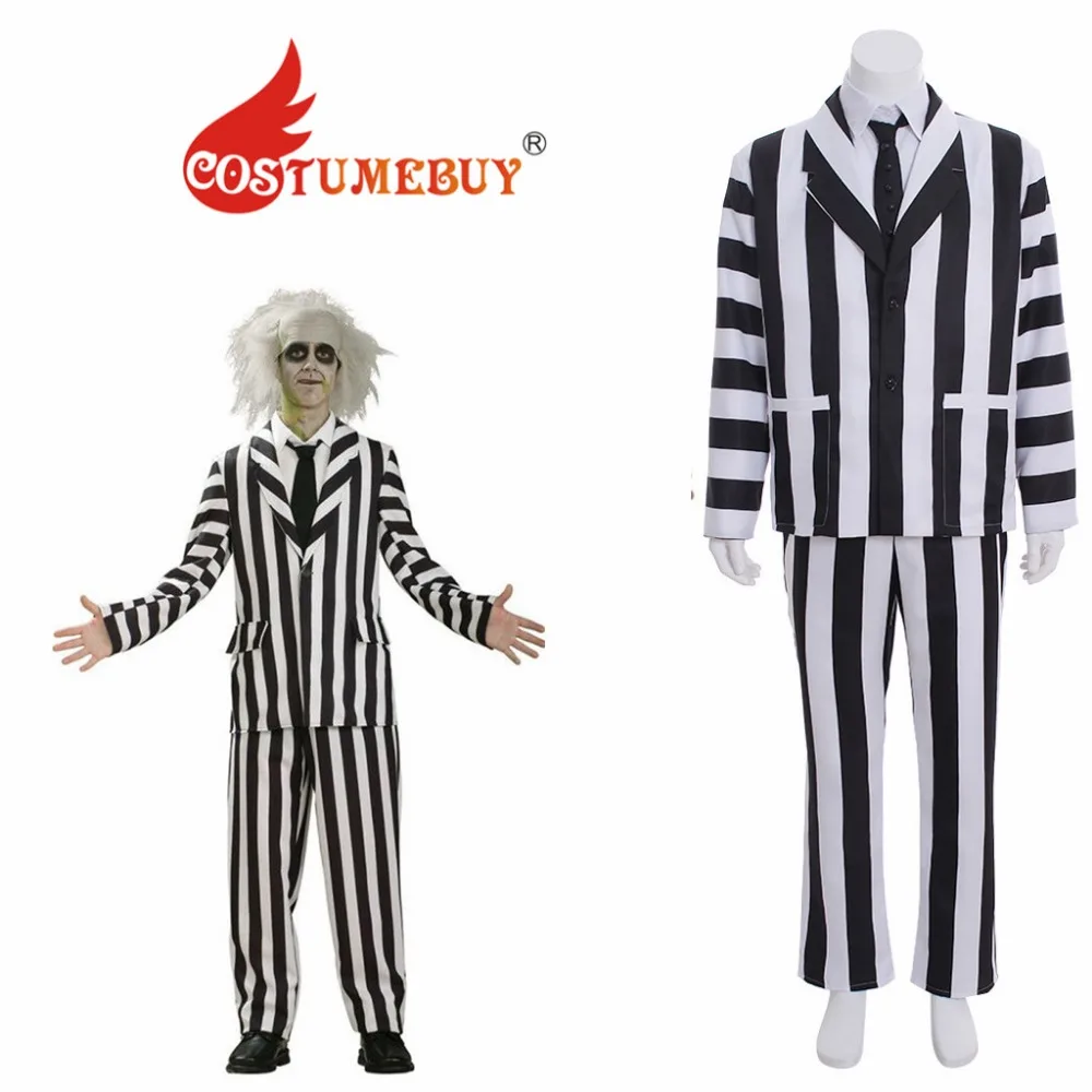 CostumeBuy костюм в черно-белую полоску для взрослых, мужской костюм на Хэллоуин, модные вечерние костюмы, любой размер L920