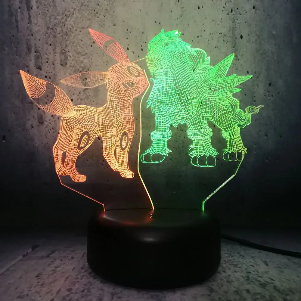 Мультяшный светильник Pokemon Pikachu и Entei двухцветный ночник 3D светодиодная USB лампа