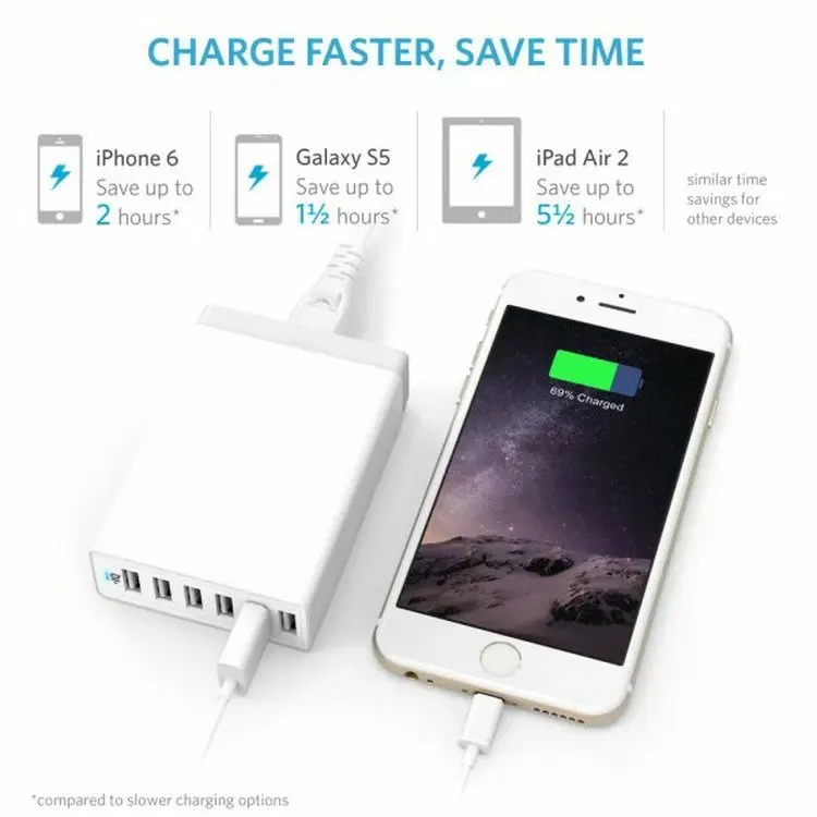 Сетевое зарядное устройство с 6 USB портами 1 5 м 50 Вт В 10 А|Зарядные устройства| |