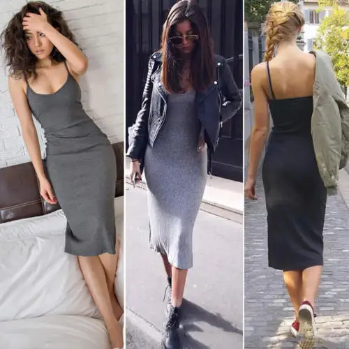 Женское облегающее платье-карандаш без рукавов с V-образным вырезом | Женская