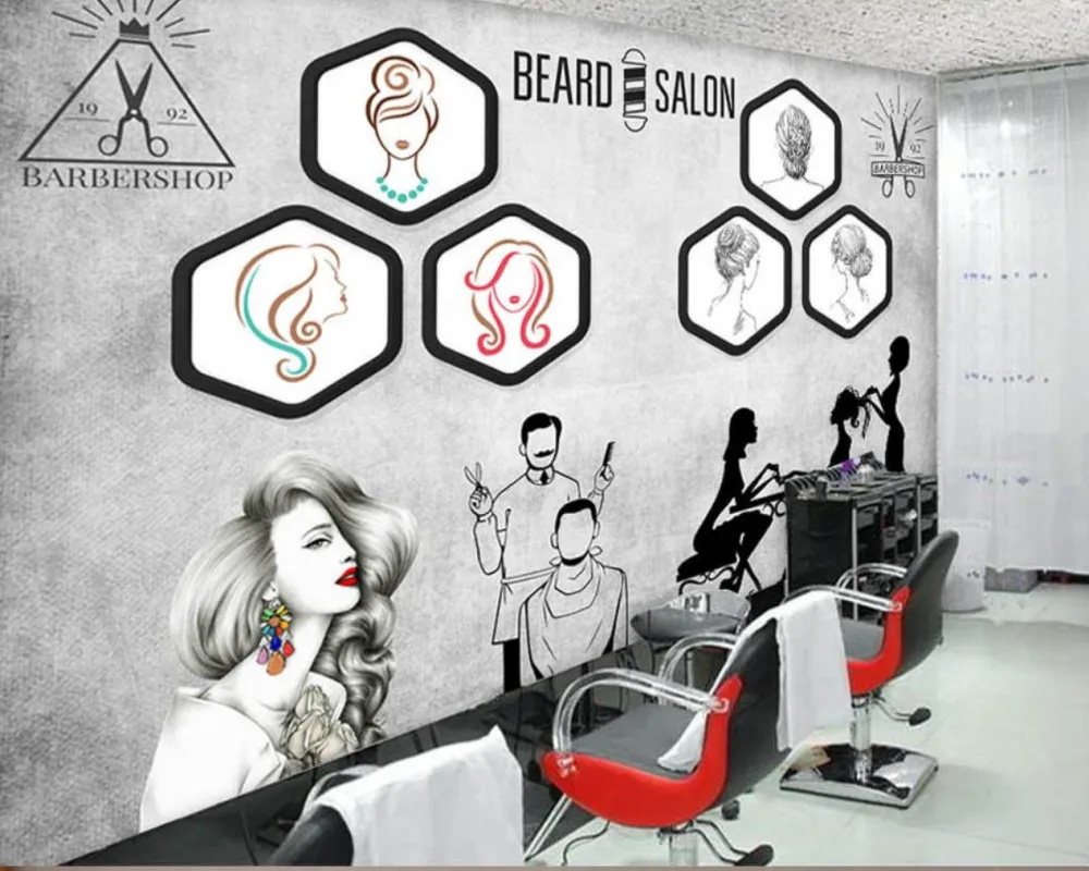 

Free Shipping Custom 3D Salon Professional Salon Barber Shop Wallpaper Mural Cement Wall Beauty Salon Barber Shop Background
