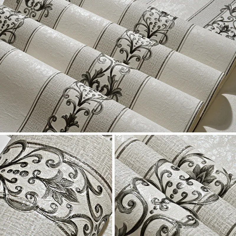 

European Style 3D Stereoscopic Vertical Stripes Wall Paper Roll 3D Mural PVC Waterproof Wallpapers Living Room Contact Paper