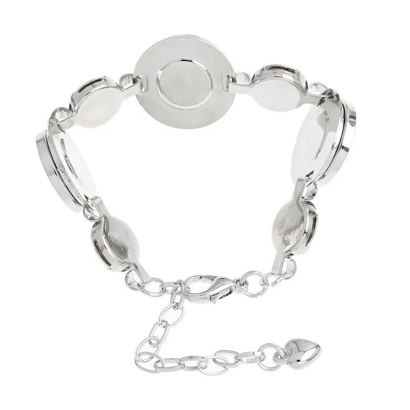 

1Pc Chain Bracelet Lobster Clasp Fit 18mm Snap Press Buttons White Rhinestone Heart Silver Tone Fashion Jewelry 16.5cm