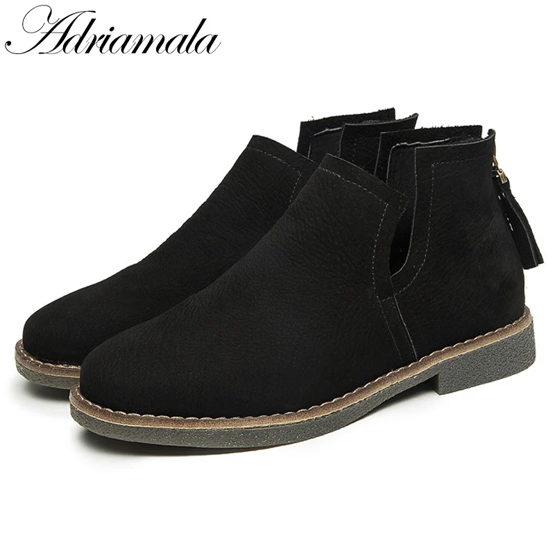 Genuine Leather Chelsea Boots Women 2017 New Autumn Round Toe Square Heel Suede Ankle For Low Adriamala | Обувь