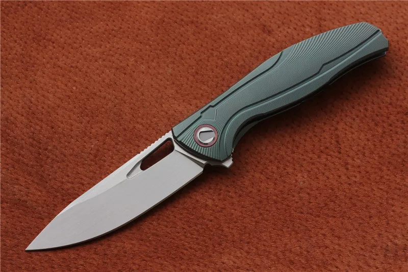 Green Satin Складной нож VESPA F7 С флиппером, лезвие подшипника: M390, Ручка: TC4, титановый карманный нож для кемпинга, охоты, фруктов, EDC, инструменты - Цвет: Green Satin