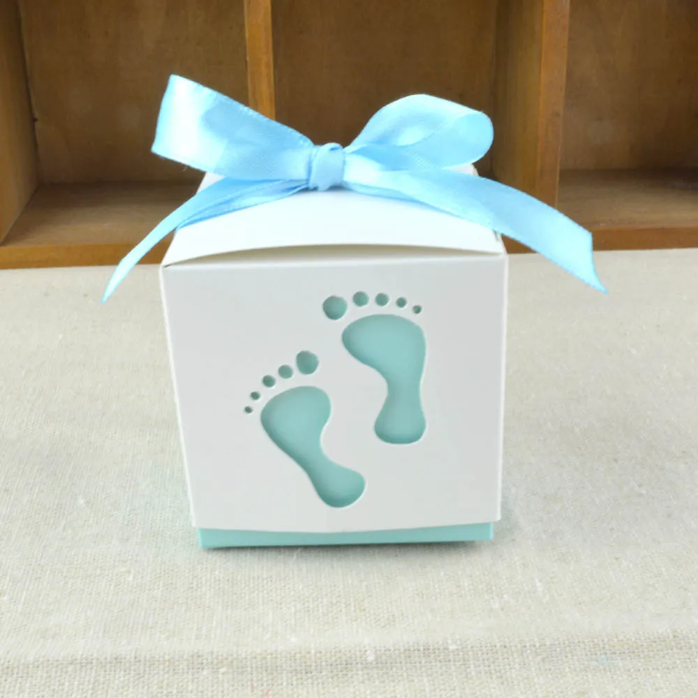 

Hollow New Baby Shower Baby Feet Candy Box with Ribbons forBaby's Birthday and Party gifts favors 200pcs/lot