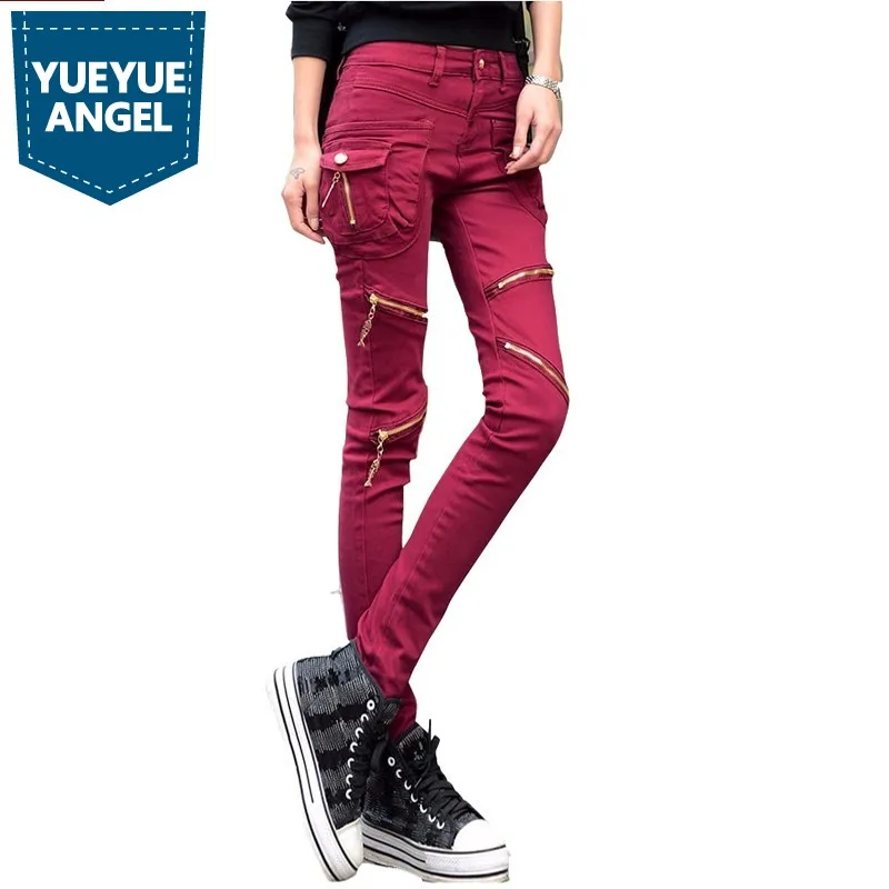 

Female Fashion Zippers Jeans Harem Pants Slim Fit Full Lengt Trousers Casual Streetwear Hip Hop Button Pockets Denim Pants